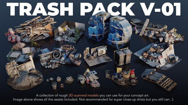 Artstation – Trash Pack V-01-04 – 3D Scanned Kitbash Assets